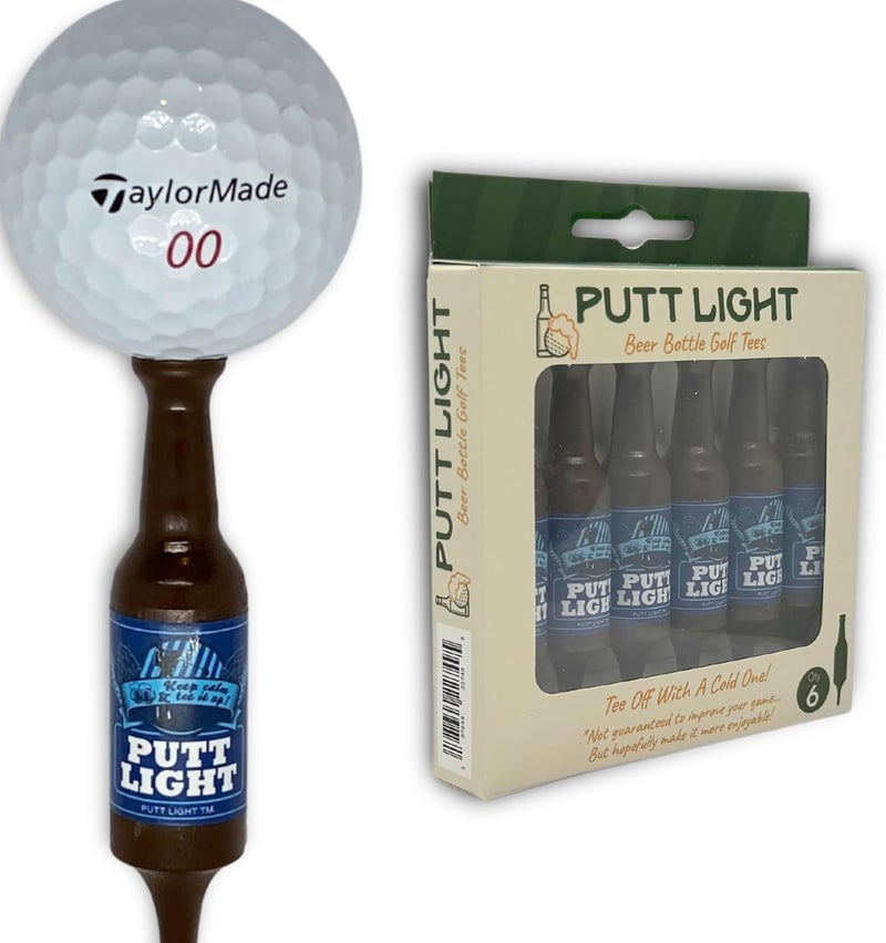 Putt Light Store Beer Bottle Golf Tees, Virtually Unbreakable and Recyclable Plastic Golf Tee 6 Pack, Golf Gift for Men, Bachelor Party Novelty Gift, for Golfers,3-1/4" Tall - Image 1